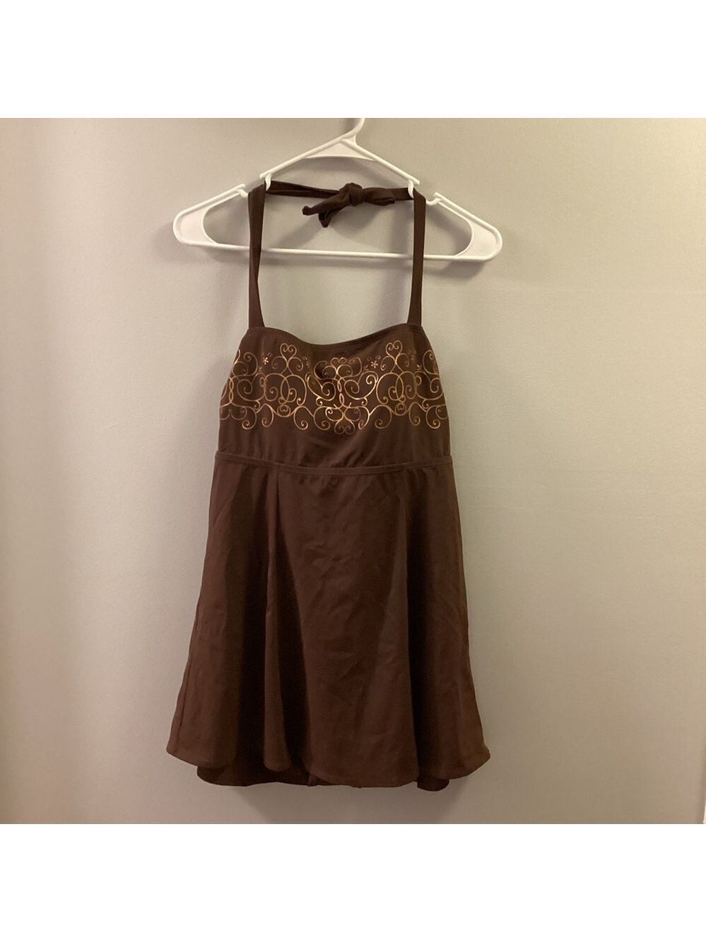 Tropical Escapes swim top Woman’s size 12 brown with gold details shelf …